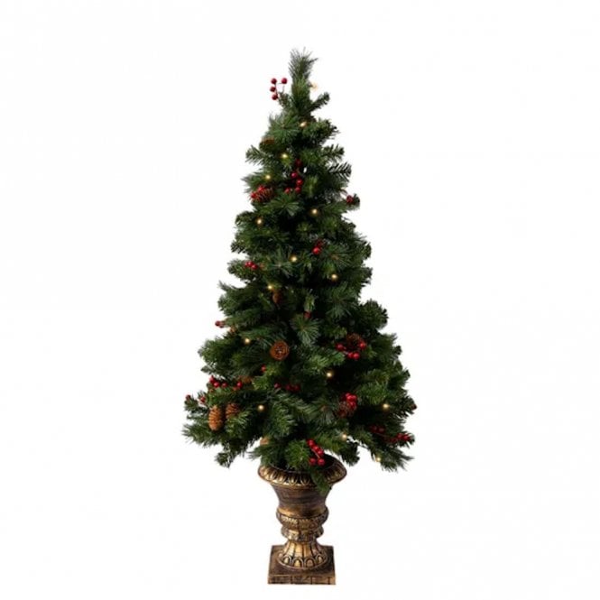 4.5' Everyday Collection Tree 70 Warm White LED Lights Entrance Tree With Urn, Pine Cones & Berries