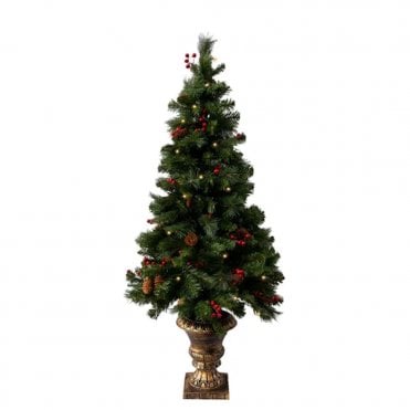 4.5' Everyday Collection Tree 70 Warm White LED Lights Entrance Tree With Urn, Pine Cones & Berries
