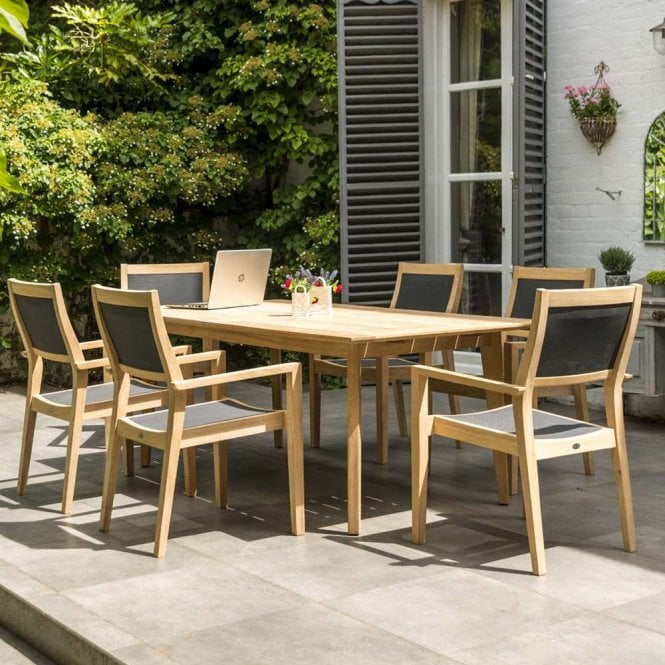 Alexander Rose Roble 6 Seater Dining Set with Charcoal Stacking Arm Chairs