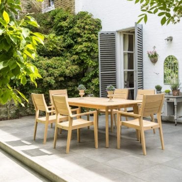 Roble 6 Seater Dining Set with Stacking Arm Chairs