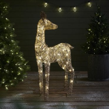 110cm Glitter Gold Reindeer With Warm White LEDS
