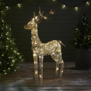 125cm Glitter Gold Reindeer With Warm White LEDS