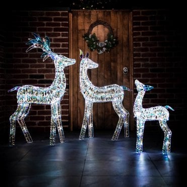 125cm Iridescent Family Of Reindeer With White LEDS