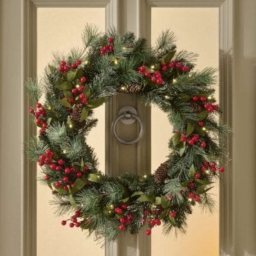 Brushed Berry 24" Wreath With Warm White LEDs