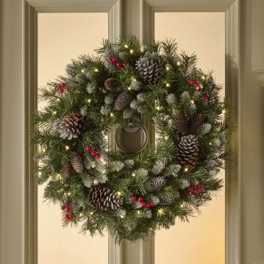 Frosted Winterberry 24" Wreath With Warm White LEDs