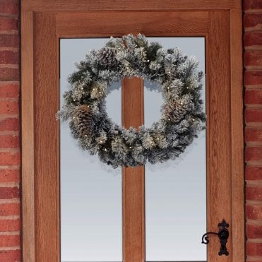 Frosted Winterfold 32" Wreath with Warm White LEDs