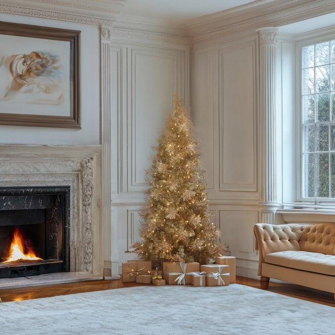 BOSK Pre-lit Champagne Twisted Tinsel 7.5ft Christmas Tree