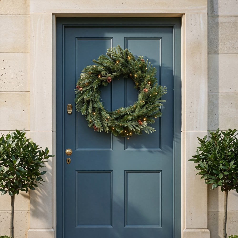 An image of BOSK Puzzlewood Fir 26" Wreath with Warm White LEDs