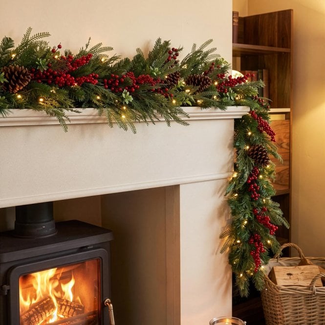 BOSK Yuletide Forest 6ft Garland with Warm White LEDs