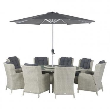 Chedworth 220 x 145cm Elliptical Table, 60cm L/S, 2 Recliners, 6 Arrmchairs & Parasol - Dove Grey
