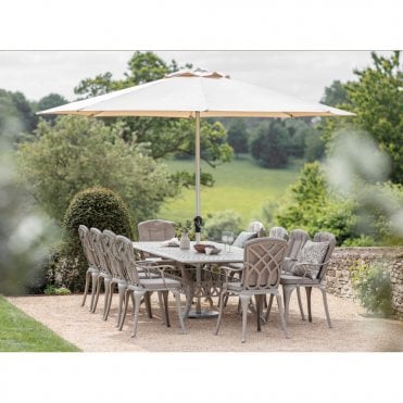 Milan 180/260cm Rectangle Extending Table with 10 Armchairs, Parasol & Base - Stone