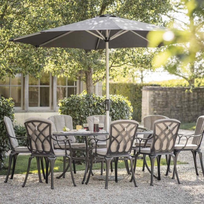 Bramblecrest Milan 213 x 108cm Oval Table with 8 Armchairs, Parasol & Base - Black