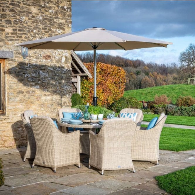 Bramblecrest Monterey 6 Seat Round Dining Set With Lazy Susan- Sandstone