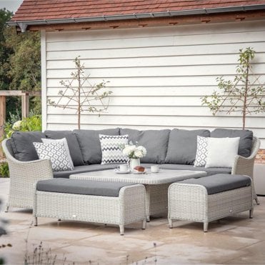 Monterey Square Sofa with Ceramic Adjustable Table & 2 Benches - Dove Grey