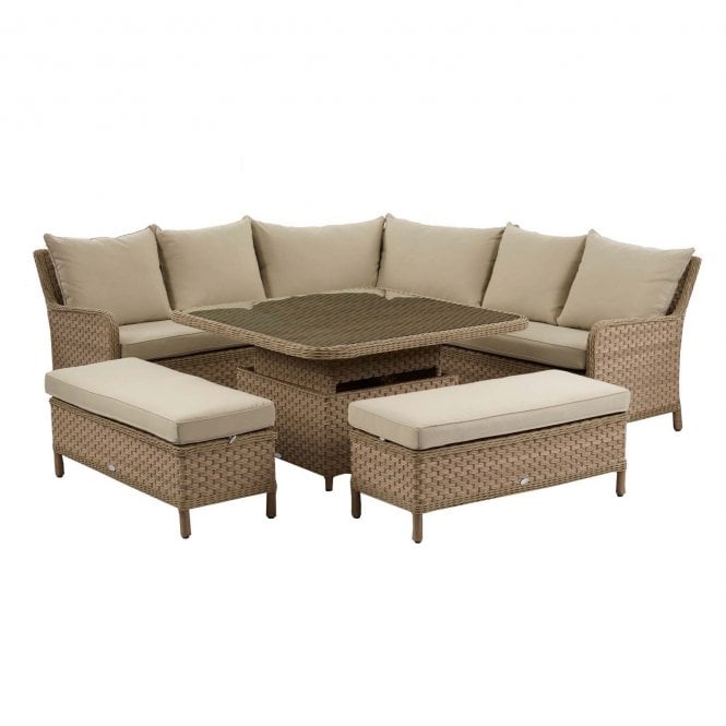 Bramblecrest Patagonia Square Sofa with Adjustable Casual Dining Table & 2 Benches - Willow