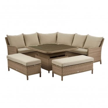 Patagonia Square Sofa with Adjustable Casual Dining Table & 2 Benches - Willow