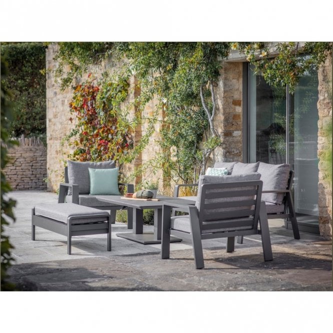 Bramblecrest Prague 3 Seat Sofa With Rectangle Piston Adjustable Table, 2 Sofa Chairs & Bench - Anthracite