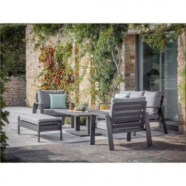 Prague 3 Seat Sofa With Rectangle Piston Adjustable Table, 2 Sofa Chairs & Bench - Anthracite
