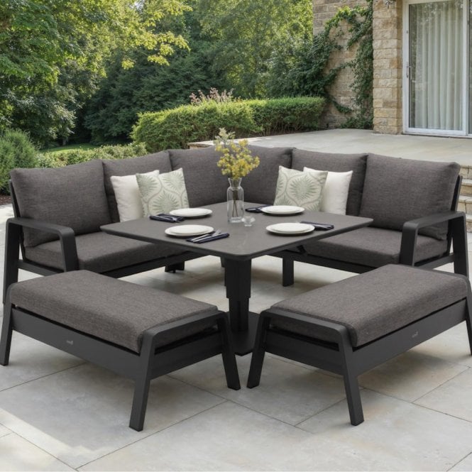Bramblecrest Prague Square Sofa with Piston Adjustable Table and 2 Benches - Anthracite