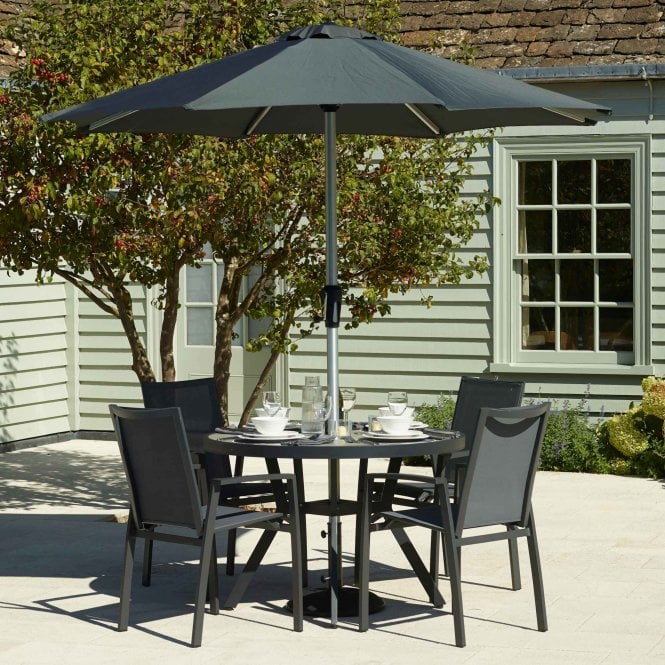 Bramblecrest Seville 4 Seat Round Dining Set with Textilene Armchairs