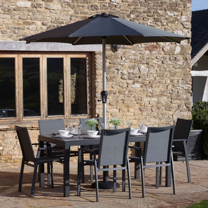 Bramblecrest Seville 6 Seat Rectangular Dining Set with Textilene Armchairs
