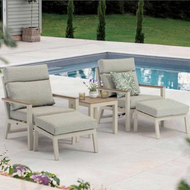 Bramblecrest Zurich 2 Reclining Sofa Chairs with Footstools & Tree-Free High Coffee Table - Mocha