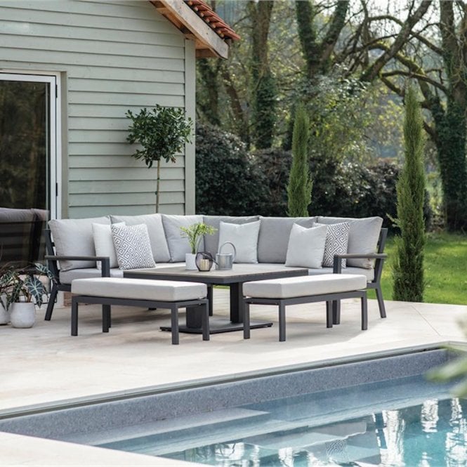 Bramblecrest Zurich Corner Sofa with Square Piston Adjustable Table & 2 Benches
