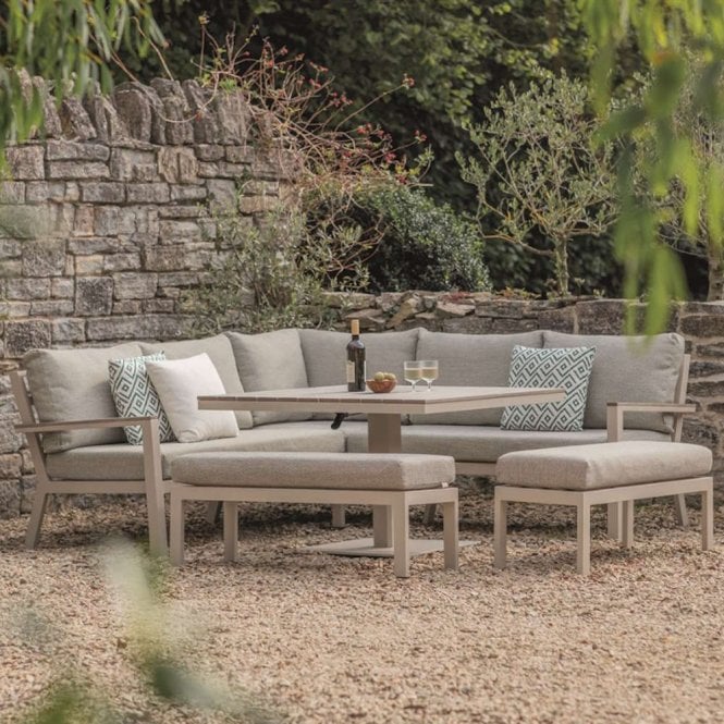 Bramblecrest Zurich Modular Sofa with Square Tree-Free Adjustable Piston Casual Dining Table & 2 Benches - Mocha