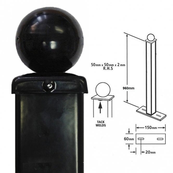 Burbage Ball Top Bolt Down Metal Railing Post 960mm