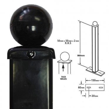 Ball Top Bolt Down Metal Railing Post 960mm