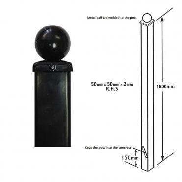 Ball Top Concrete In Metal Post 1.8m