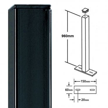 Flat Top Bolt Down Metal Railing Post 960mm