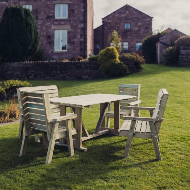Churnet Valley Clover 6 Set Table Set With Chairs And Benches
