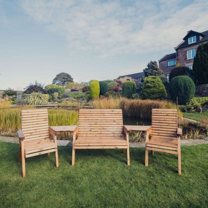 Churnet Valley Valley 1 Bench and 2 Chair Set With Angled Tray