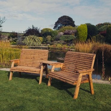 Valley 4 Seater 2 Bench Set With Angled Tray