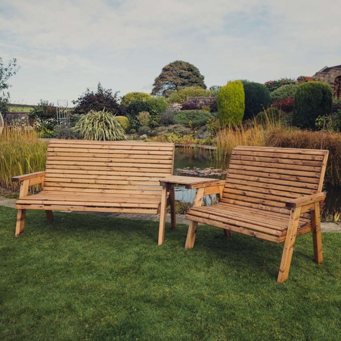 Churnet Valley Valley 5 Seater 2 Bench Set With Angled Tray