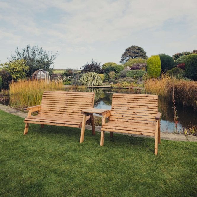 Churnet Valley Valley 5 Seater 2 Bench Set With Straight Tray