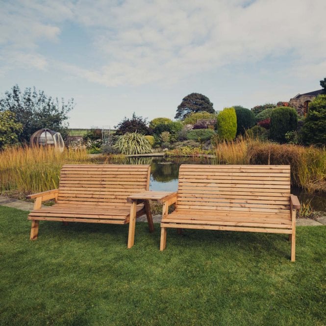 Churnet Valley Valley 6 Seater 2 Bench Set With Straight Tray