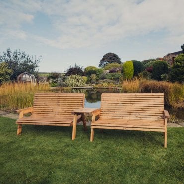 Valley 6 Seater 2 Bench Set With Straight Tray