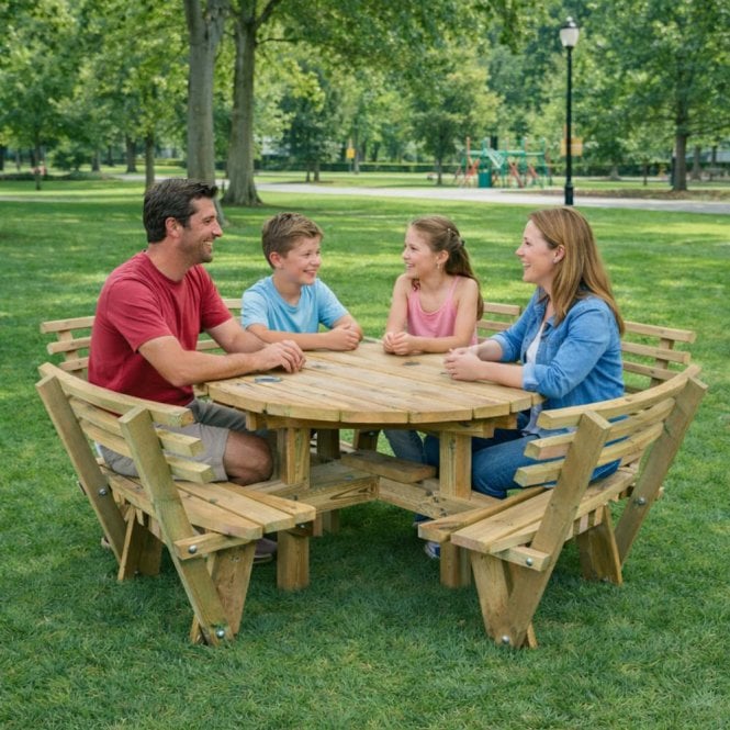 Churnet Valley Westwood Round 8 Seat Picnic Table With Backrests