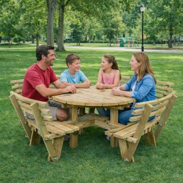 Westwood Round 8 Seat Picnic Table With Backrests