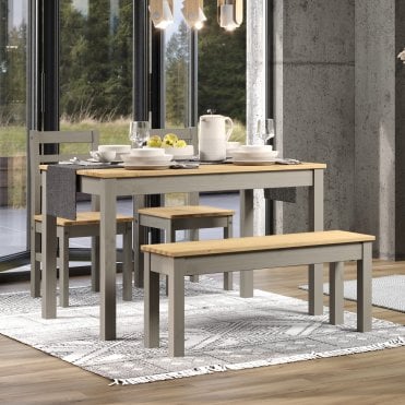 Corona Grey Dining Table with Bench & 2 Chairs