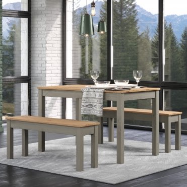 Corona Grey Large Rectangular Table & 2 Benches