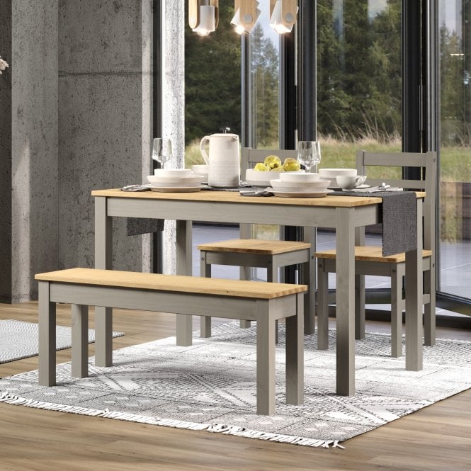Core Corona Grey Large Rectangular Table with Bench & 2 Chair Set