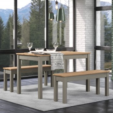 Corona Grey Table & 2 Bench Dining Set