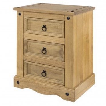 Corona Pine 3 Drawer Bedside Cabinet