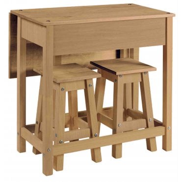 Corona Pine Drop Leaf Table & 2 Stools