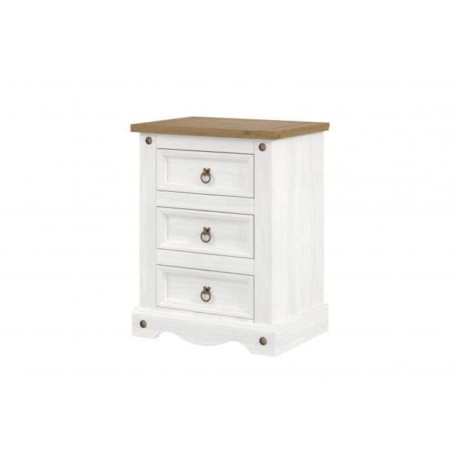 Core Corona White 3 Drawer Bedside Cabinet