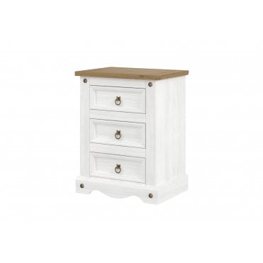 Corona White 3 Drawer Bedside Cabinet