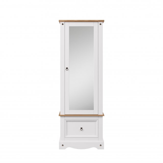 Core Corona White Mirrored Armoire with Door & Drawer